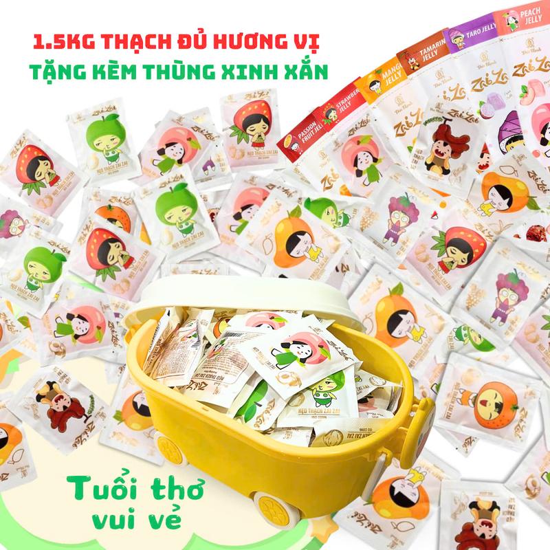 Combo 1.5KG  thạch ZAI ZAI + Thùng đựng , mix đủ vị thạch dài thạch ngắn, thơm ngon thích thú cả nhà cùng vui Snack Ăn Vặt rau câu nhiều lớp ổi tủ đựng chén Food