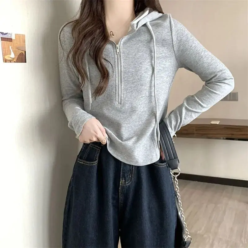 Áo Thun Dài Tay, Dành Cho Nữ, Thiết Kế Đẹp, Phong Cách Độc Đáo Dây Kéo Có Mũ Trùm Đầu, Bộ Sưu Tập Mùa Xuân Và Mùa Thu 2024, Hàng Mới Về, Bất Đối Xứng, Tay Ngắn Và Dài, Chống Nắng, Áo Lớp Nền 6