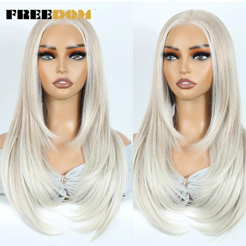 Product Introduction of Synthetic Lace Front Wigs For Black Woman Layered Straight Wear and Go Glueless Wigs Ombre Brown T Part & 6x4 Pre Plucked Wig 11