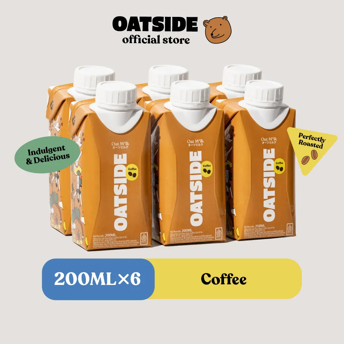 OATSIDE Mini Cap Oat Milk Coffee 200ml (6pcs) (Kemasan Tutup Botol) | Susu Oat Rasa Kopi