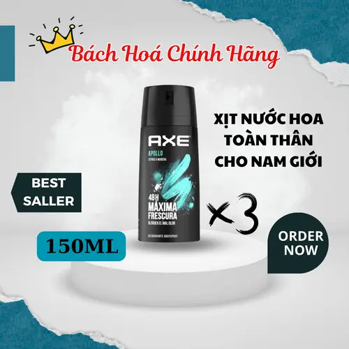 [Combo Tiết kiệm] 3 Chai Xịt Khử Mùi Toàn Thân Nam AXE APOLLO 150ml Chính Hãng
