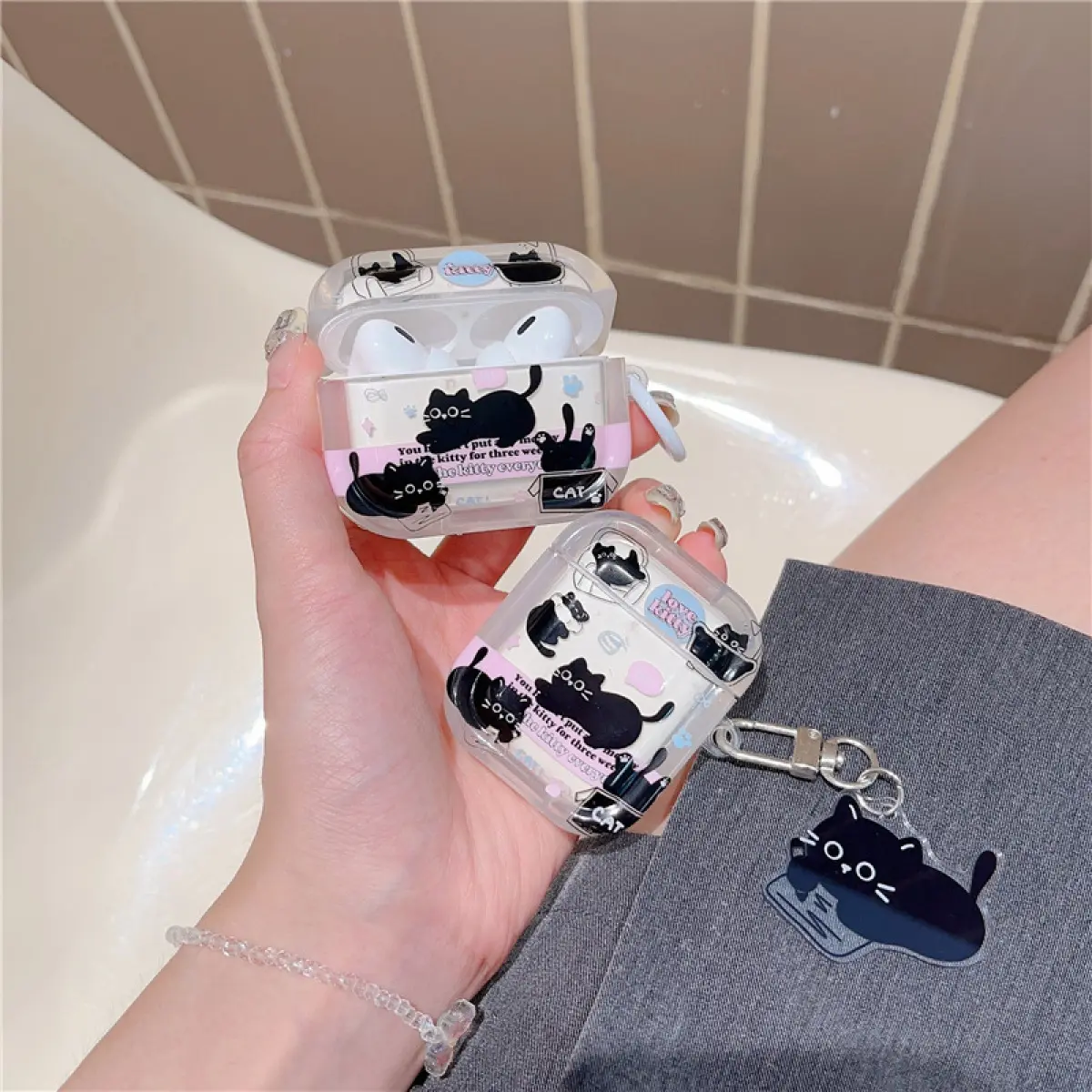 INS Cartoon Cat Illustration for AirPods Protective Case Airpodspro Apple Earbuds Case Wireless Bluetooth Protection Cover Headphone