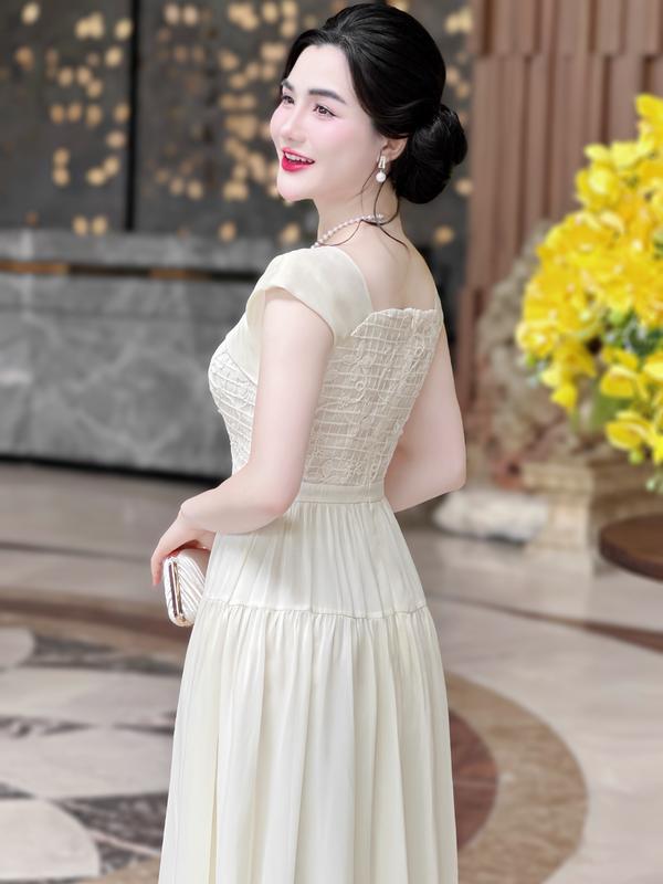 [MIỄN SHIP] MDU4048 Váy với chất liệu Tơ óng cao cấp - Thiết Kế Dáng Dài Thanh Lịch Dành Cho Nữ Women Dress  Kem 5