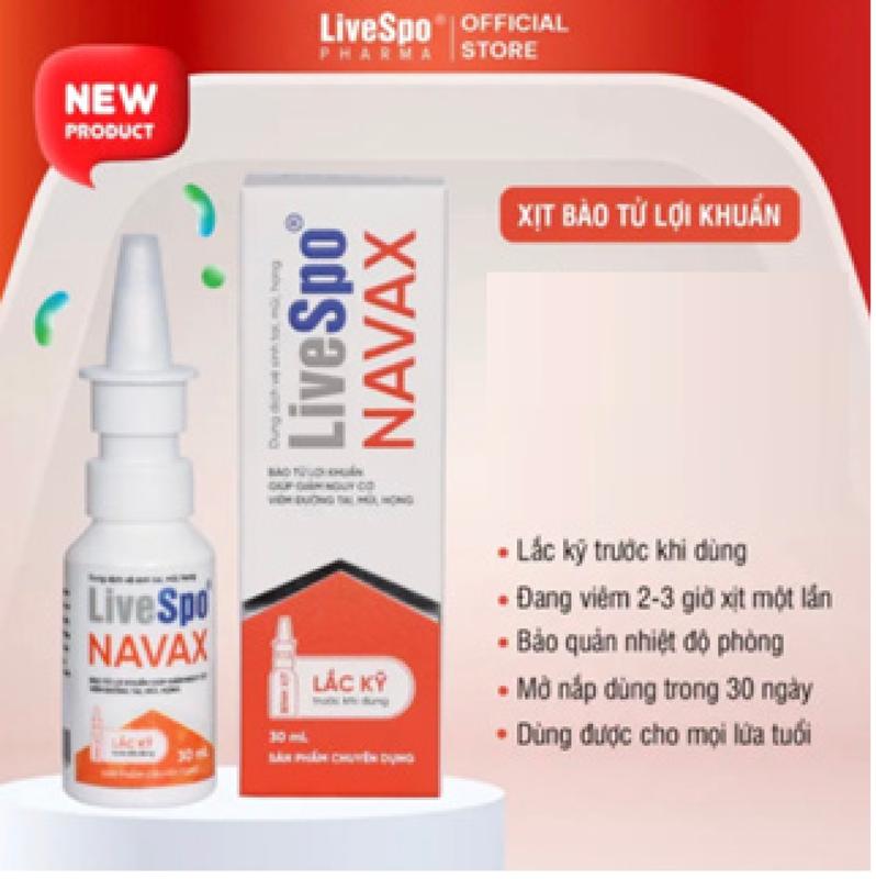 [ Chính Hãng ] LiveSpo NAVAX Dạng Xịt Mũi - Bào tử lợi khuẩn Probiotics thế hệ mới - Giảm Nguy Cơ Viêm Đường Tai Mũi Họng - Lọ 20ml