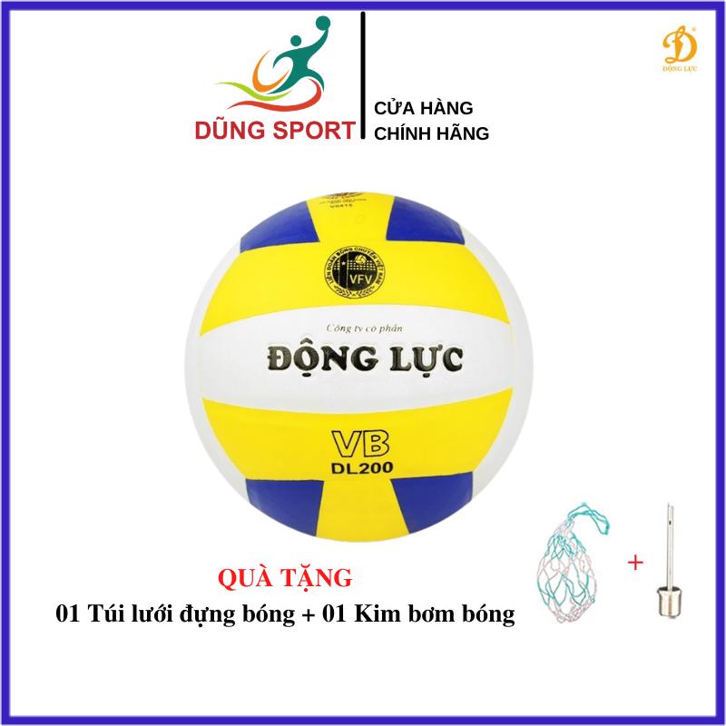 Quả bóng chuyền Động Lực DL200 chính hãng da PVC tiêu chuẩn thi đấu tặng Kim bơm + túi lưới đựng