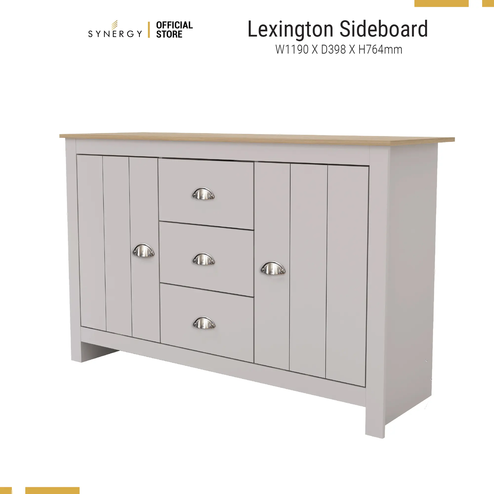 Synergy House Lexington Display Cabinet 2 Door 3 Drawer Storage 2.5ft Height Sideboard - Almari Hiasan 4 Colour Furniture kabinettepiruangtamu