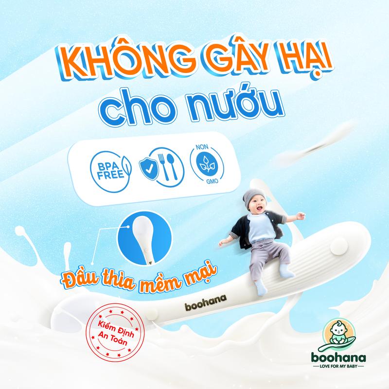 Bộ Thìa Ăn Dặm Cho Bé, Muỗng Silicone Cao Cấp Boohana Bảo Vệ Nướu Cho Trẻ Sơ Sinh, An Toàn Và Có Thể Khử Trùng Mọi Phương Pháp Ở Nhiệt Độ Cao