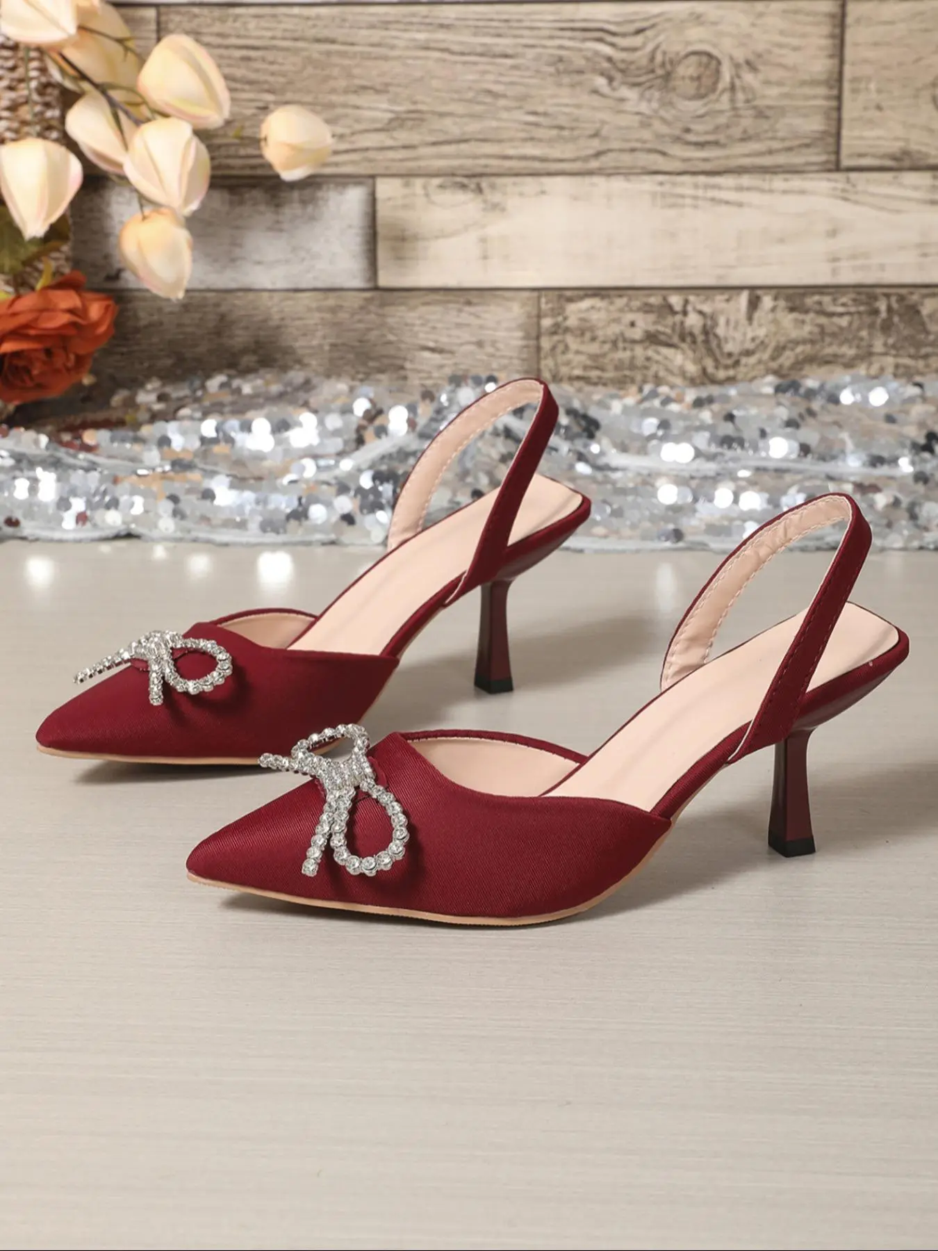 Women's Elegant Rhinestone Decorated Bowknot Design Stiletto Heels, Trendy Pointed Toe High Heel Sandals, Fashionable Heels for Party & Daily Wear, Shoe