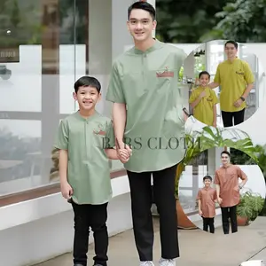 Baju Koko Kurta Couple Pasangan Ayah Dan Anak Laki Laki Zaini Muslim Series Lengan Pendek Bahan Katun Toyobo Import Premium