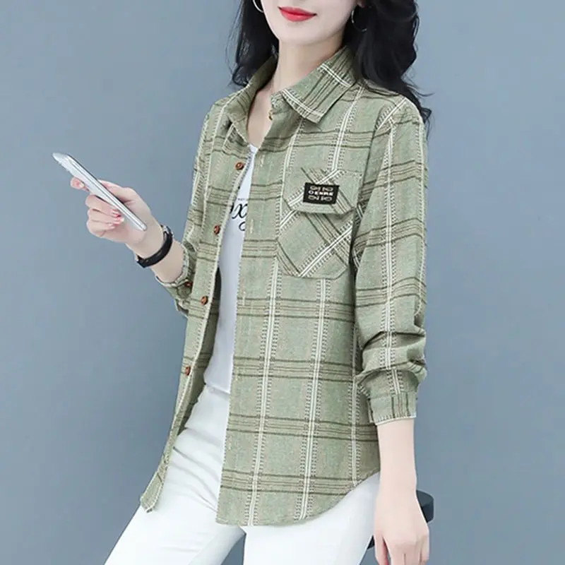 Áo Sơ Mi Nữ Dài Tay, Quần Áo Mùa Xuân Và Mùa Thu, Áo Sơ Mi Nữ Cỡ Lớn Thời Trang Kẻ Sọc Cho Mẹ TRUNG NIÊN, Áo Khoác Mỏng Mùa Hè Top Women Shirt Có Cổ