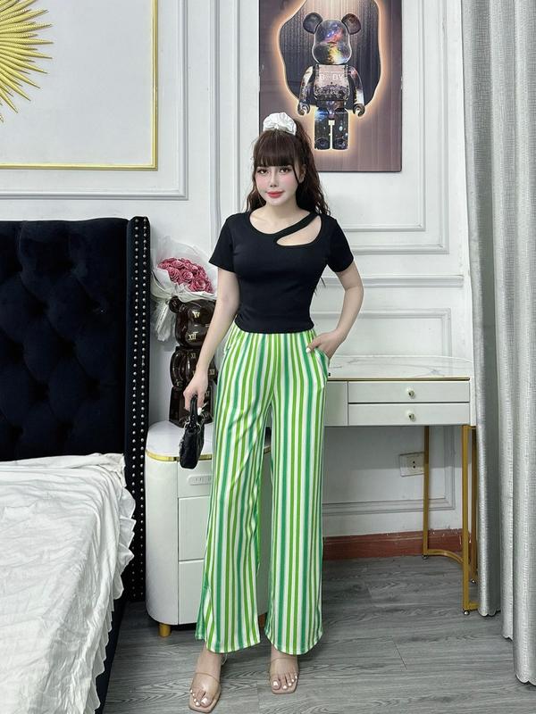 FREE SHIP áo cộc tay KHOÉT VAI quần dài Chất vải len gân Thương Nữ Top Women Voi