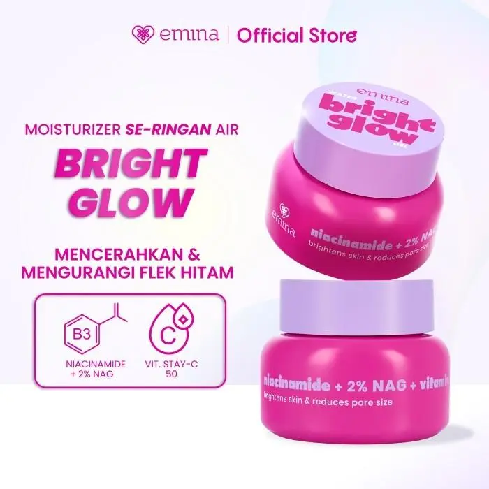 Emina Water Bright Glow Gel Moisturizer 30g | Mencerahkan & Mengurangi Flek Hitam, Kulit Glowing, Meratakan Warna Kulit, Pelembab Seringan Air, Mengandung Niacinamide, Vitamin C - BRIGHT GLOW