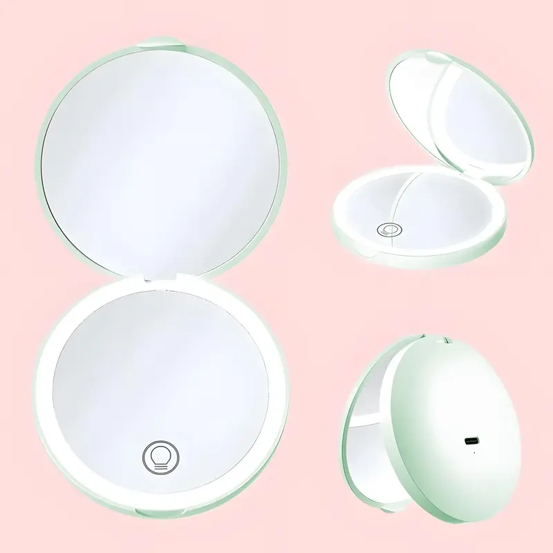 Portable Folding Makeup Mirror With Light, 1 Count Double-sided Compact Pocket Mirror, Makeup Tool For Women 5