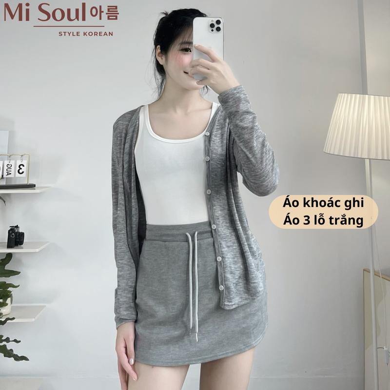 Set Áo Khoác Cardigan Nữ Dài Tay Cotton Giấy Mix Áo 3 Lỗ Có Mút BigSize MiSoul 330 Thun Women Top