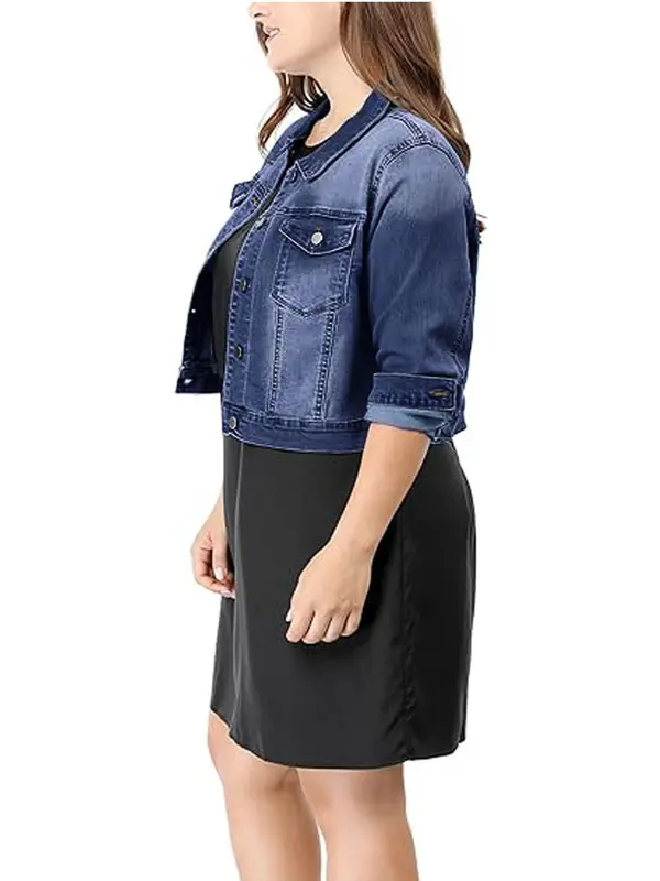 【Plus Size】denim Jacket, Casual Long Sleeve Outerwear for Summer, Women's Longsleeves Clothes for Daily Wear, Coats, Summer Tops, Womenswear, Casual Fashion Jacket 5