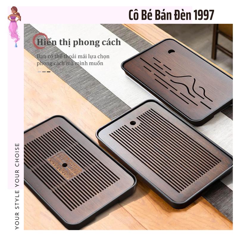 Khay đựng ấm chén trà bằng tre - trà đạo bằng tre hun khói có khay đựng nước FOFO