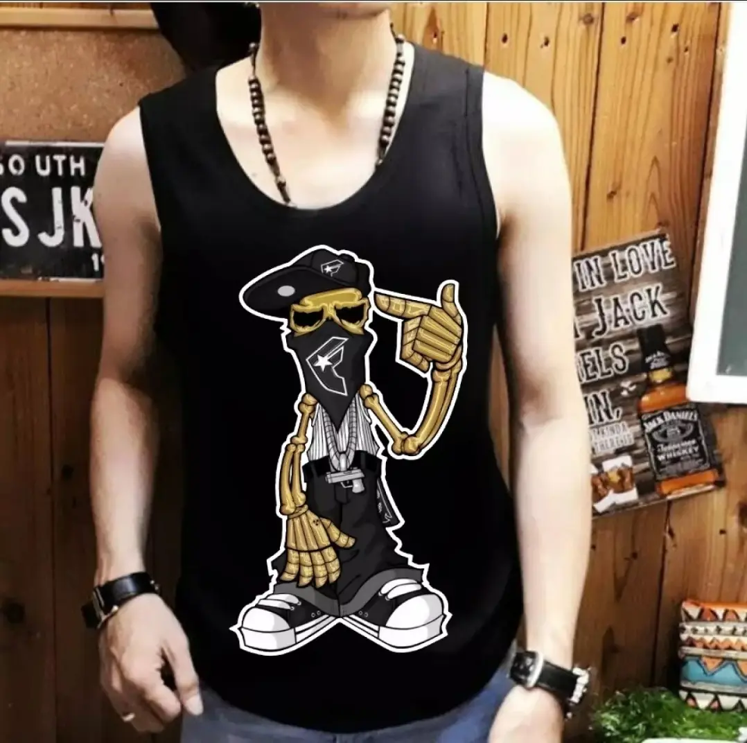 ShopAoi Singlet / Kaos tanpa lengan / Kaos Dalam / T-shirt Distro / Singlet Gaul Pria Murah Santai Hitam Motif