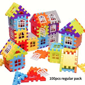 Conjunto de 100 piezas de bloques de construcción educativos para niños - casa de rompecabezas educativos con función de desarrollo intelectual, , conjunto de bloques de construcción bricolaje, herramientas básicas de construcción para niños.