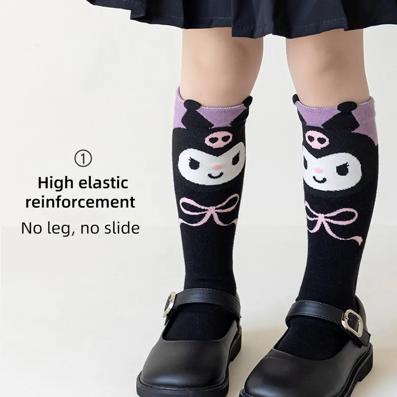 Vớ Cotton Nguyên Chất, Thiết Kế Anime Kuromi Kawaii, Dành Cho Trẻ Em, Vớ Dài Trung Bình Cô Gái Hoạt Hình Dễ Thương, Vớ Bắp Chân Lưới Hình Thoi 2