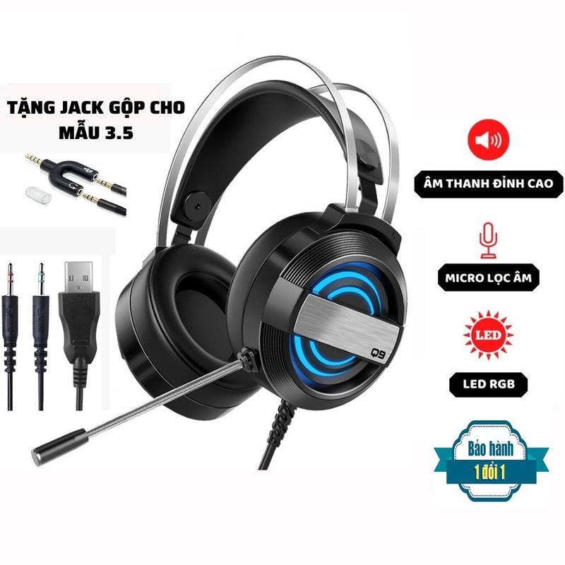  Tai nghe Gaming chụp tai Q9 có đèn Led và Mic tai nghe chụp tai headphone cho PC lap điện thoại 