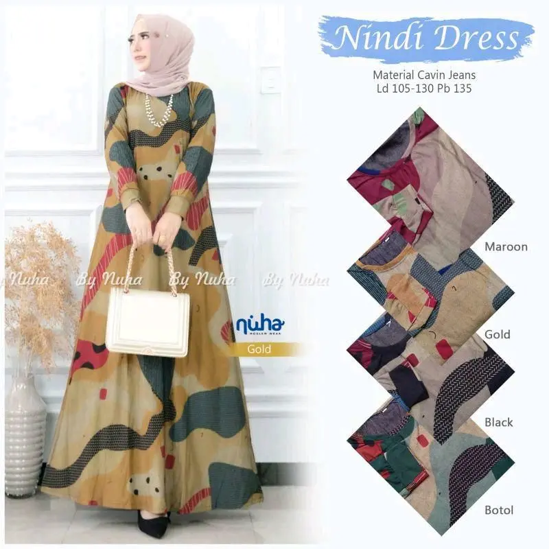MUMU Maxi - NINDI DRESS JUMBO TEBAL Gamis Calvin Jeans Wanita Muslimah Nindi Dress by Fashion Hijab Solo MUMUFASHION Formal Melar Syari Lebaran Dewasa Motif Mewah
