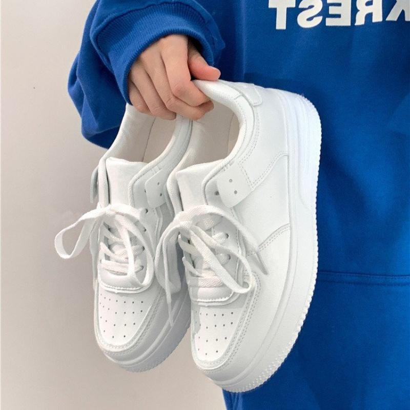 Product Introduction of White shoes new thick sole pure white round head student lace-up casual shoes female Running Shoes Sports Footwear 5