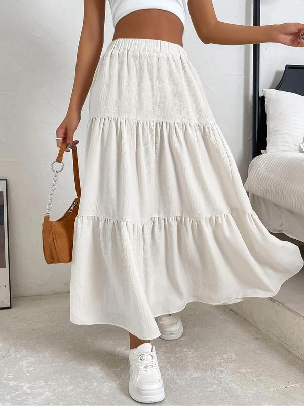 Women's Plain Ruffle Hem Skirt, Elegant Fashion Casual Long Skirt for Daily Outdoor Wear, Ladies Bottoms for All Seasons 5
