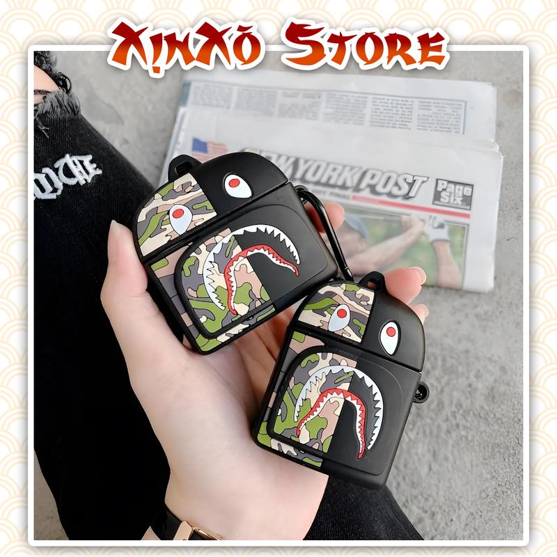 Vỏ ốp Airpod 2 3 Pro BALO Cá Mập BAPE kèm móc khóa cao cấp, Case Airpod bảo vệ tai nghe - XỊN XÒ Store