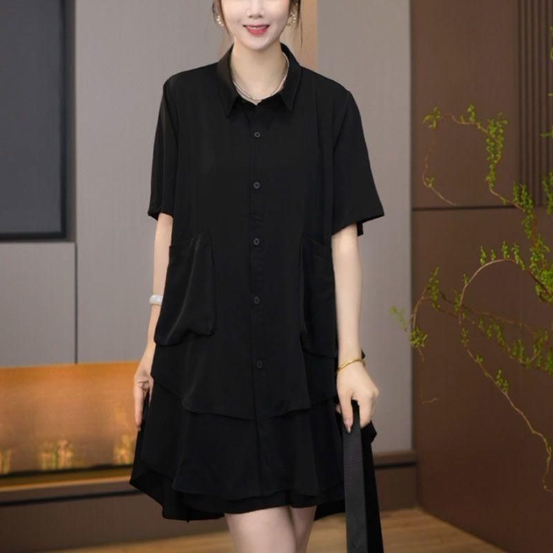 Bộ Đồ Hai Mảnh Cho Nữ, Thời Trang Mới Mùa Hè 2024, Ngoại Cỡ, Dáng Rộng Rãi Và Mỏng, Áo ngắn Tay Sọc, Quần Đùi Ống Rộng 8