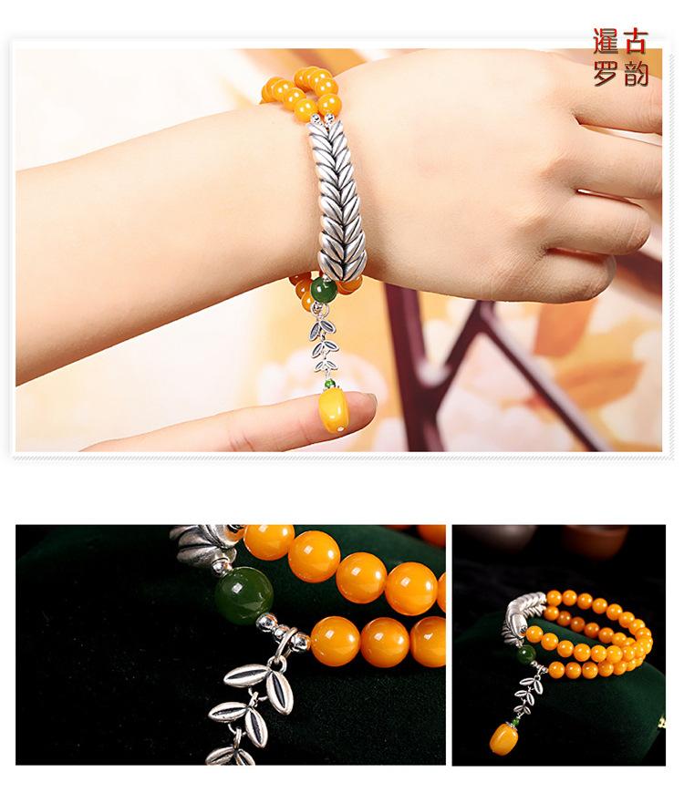 Product Introduction of S925 Sterling Silver Bracelet Natural Resin Amber Jade Bracelet Fashionable Women's Bracelet 3