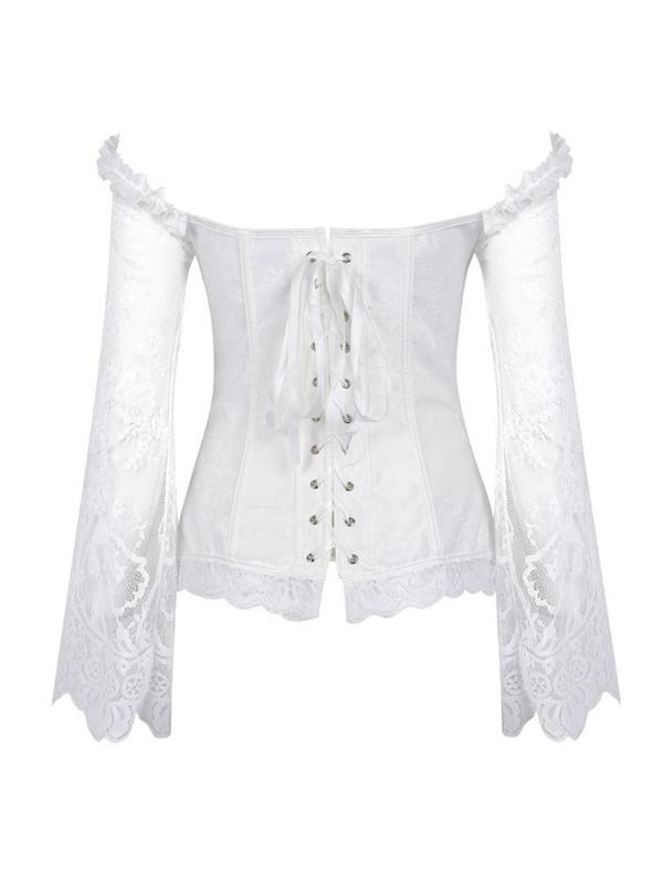 Women's Retro Plain Frill Trim Contrast Lace Tie Back Lace Up Corset Top, Vintage Adjustable Knot Front Shapewear Top, Shapewear for Women 7