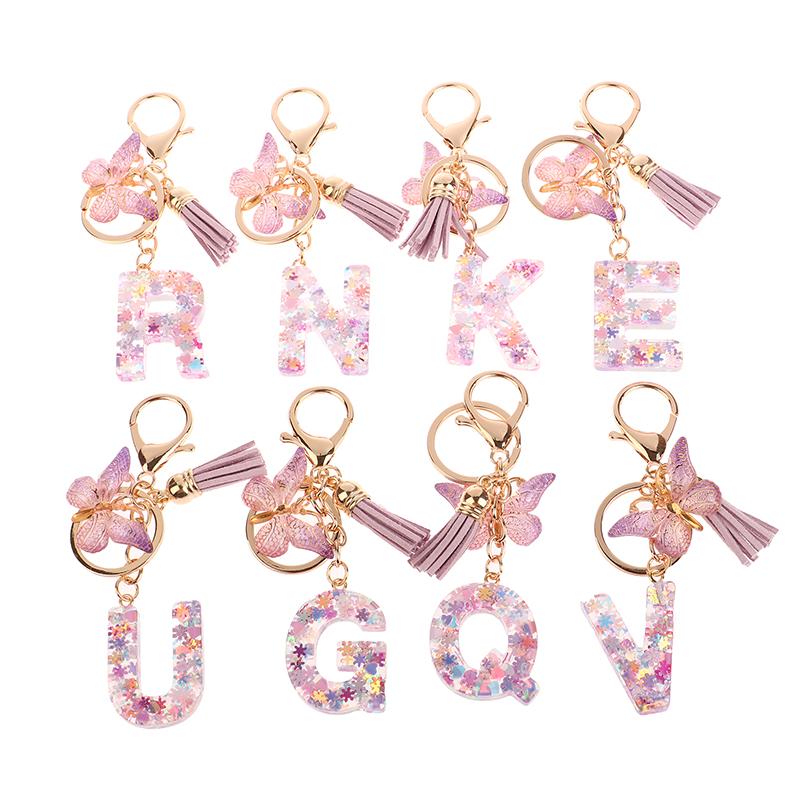 Product Introduction of A-Z Dreamy Sequin Letters Keychain For Women Tassel Butterfly Pendant Keyring  Bags  Car Key Chain 16