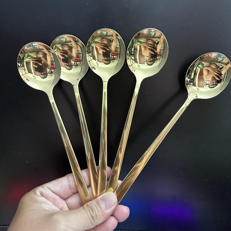  Combo 5 muỗng vàng hàn  ăn cơm cán dài inox 304 bản dài 20.4 x 4 cm  - Muỗng Cán Dài - Thìa Cán Dài - Muỗng Cà Phê - Muỗng Ăn Bánh -Thìa Cà Phê - Thìa Ăn Bánh 