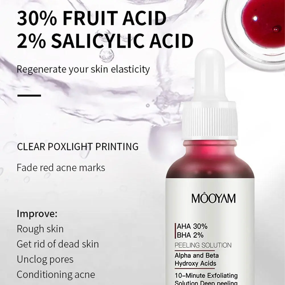 AHA 30% + BHA 2% Peeling Solutions With Salicylic Acid Cleans Pores  Fading Acne Serum Facial Exfoliator Essence 30ml