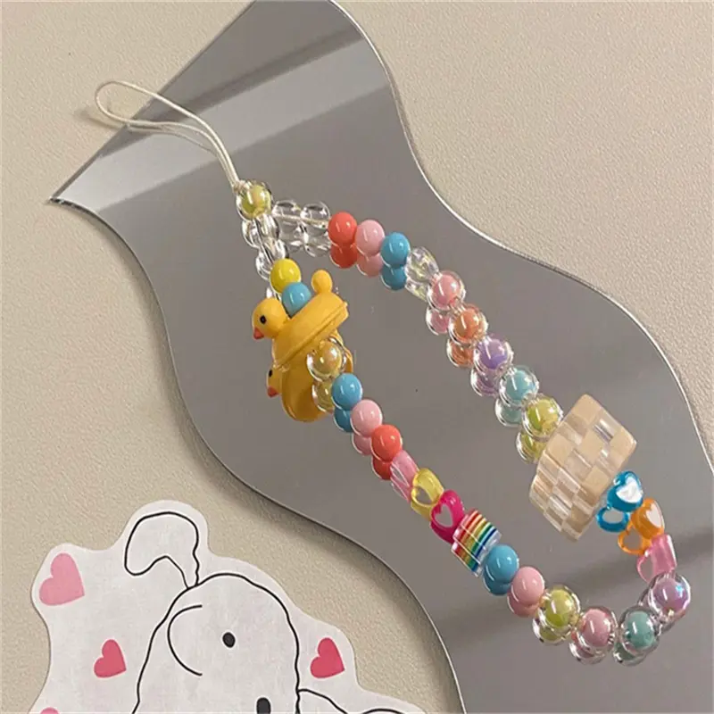 Colourfull Lanyard Strap Accessories Korean Style Hot New Spring Flower Pink Tulip Mobile Phone Case Chain Anti-Lost Soft Pottery Lanyard Pearl Acrylic Bead Colorful Portable Wrist Strap Rope Pendant y2k bracelets 5