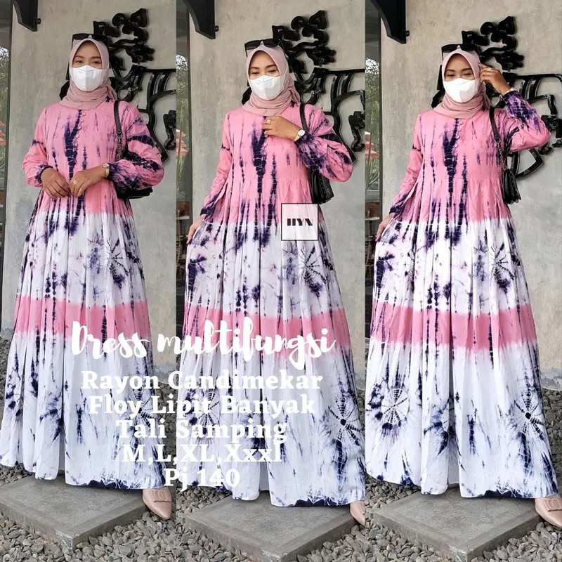 GAMIS SYARI TWILL RAYON CANDIMEKAR Bunga Dress Muslim  Motif  Cantik Kancing Kain Karet 1
