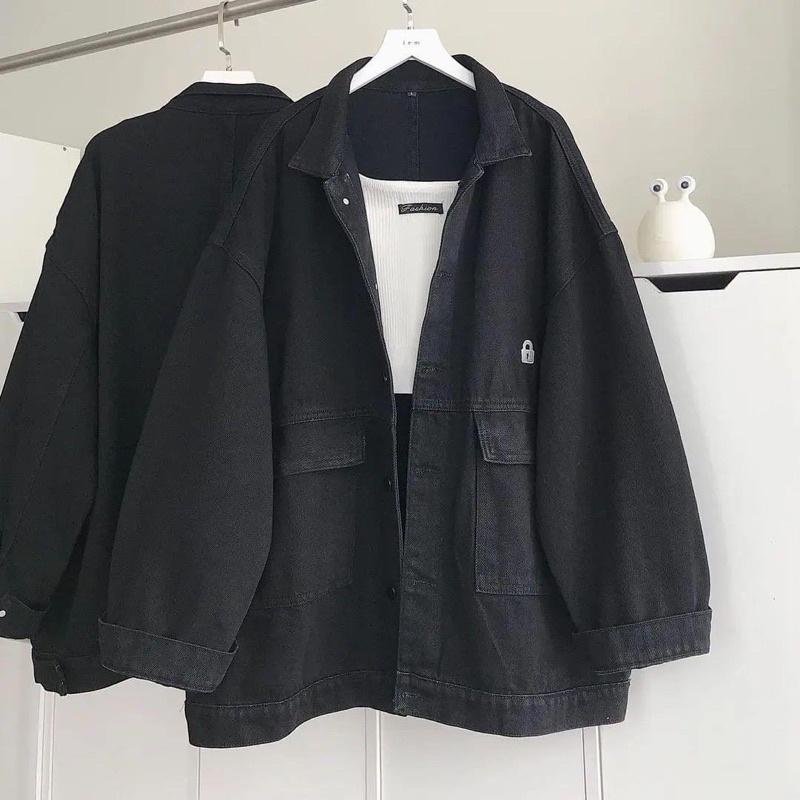  Áo khoác Jeans BLOCK form rộng màu XANH ĐEN  Nam nữ unisex  Áo khoác bò denim Menswear Jacket Dài Tay 