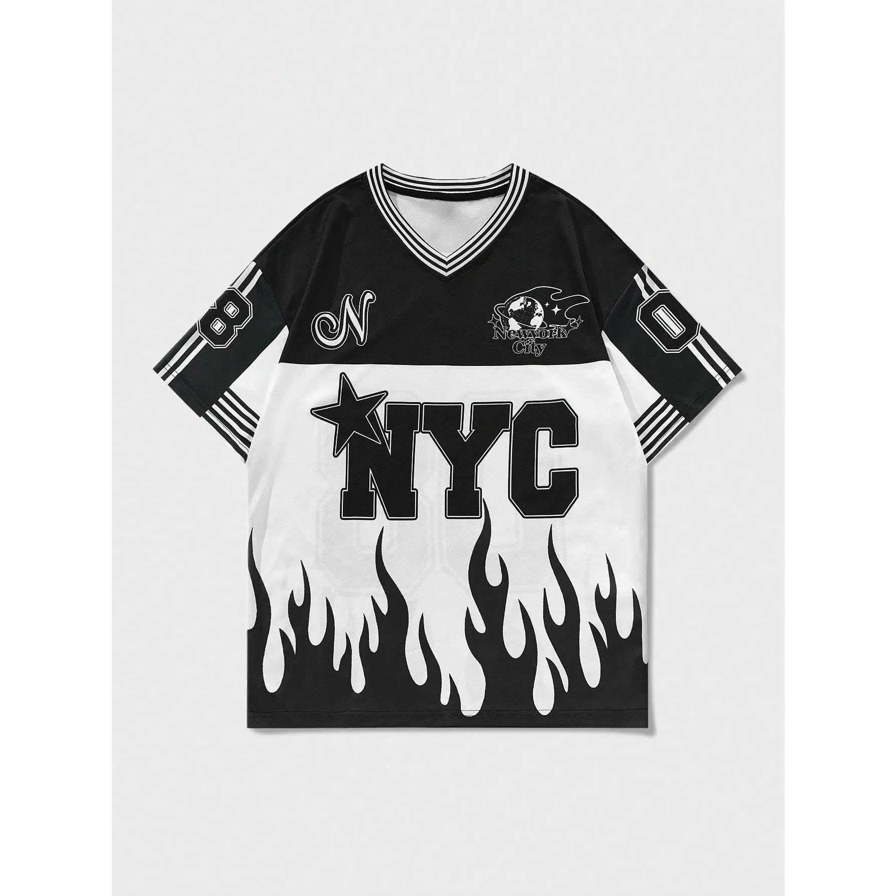 2025 high-quality men's contrasting letter and flame printed sportswear