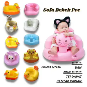 Kursi Duduk Bebek Sofa Bayi Bahan Pvc Music Karakter Bebek Warna Kuning Oren Dudukan Putih