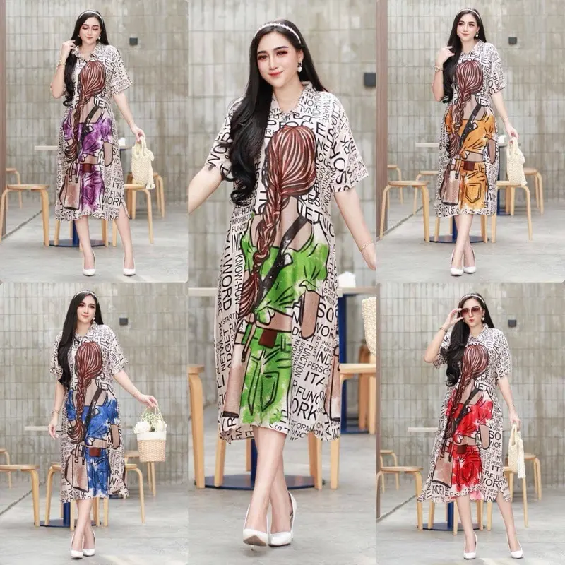 Paket Hemat 2 Pcs Daster Shopia Krah Zipper Bahan Rayon Adem Motif Bumil Pendek Wanita - Panjang, Kancing, Dress 8