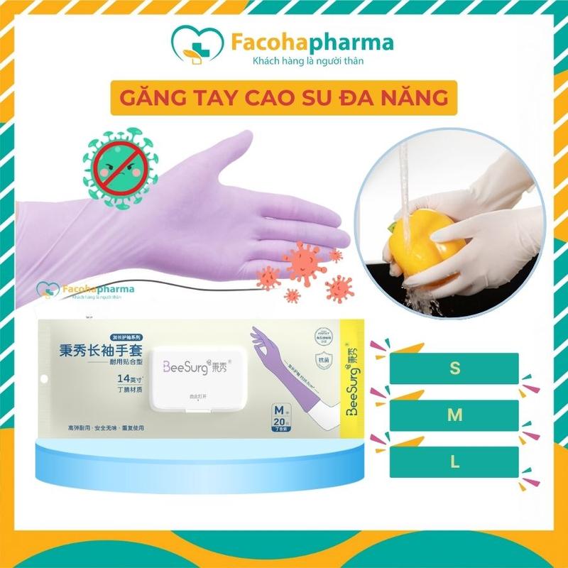 Găng tay cao su làm bếp dài đa năng BeeSurg bịch 20 chiếc không mùi bao tay cao su rửa chén CN078