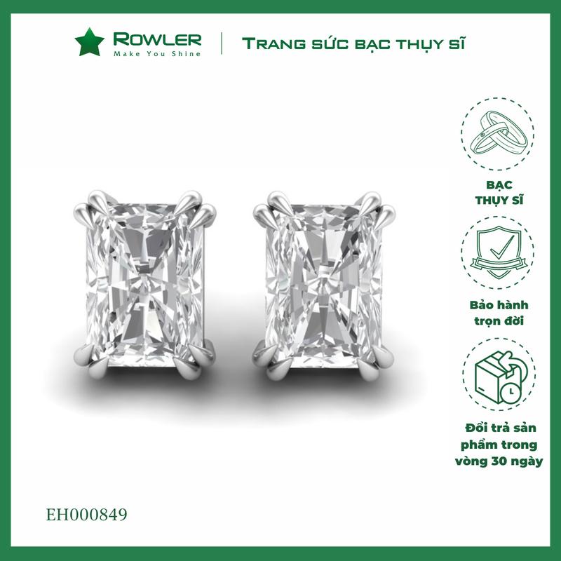 Bông tai bạc đính đá Moissanite chữ nhật - ROWLER