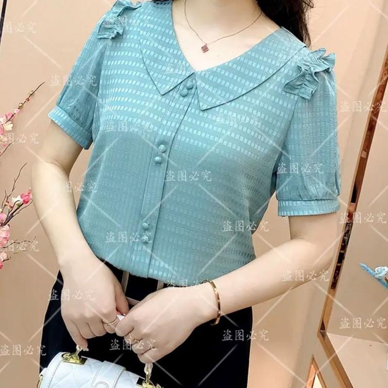 Áo Thun Ngắn Tay Cho Nữ, Áo Voan Có Cổ Búp Bê, Quần Áo Cho Mẹ, Áo Thời Trang Đa Năng 7