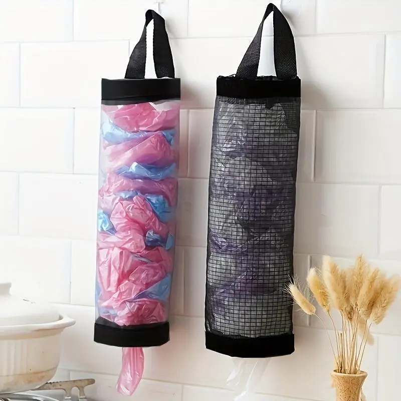 Mesh Hanging Garbage Bag Storage Bag, 1 Count Foldable Hanging Garbage Bag Organizer, Breathable Garbage Bag Storage Box for Kitchen, Hangable