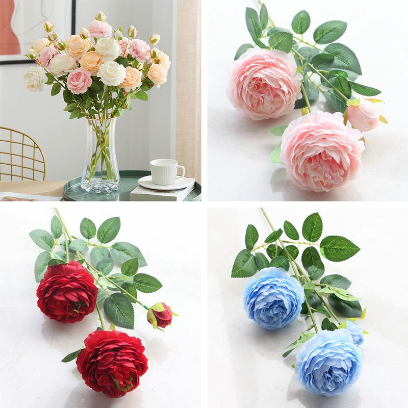 Hoa giả - hoa hồng lụa cao cấp cành 2 bông 1 nụ (65cm) decor, trang trí nhà cửa