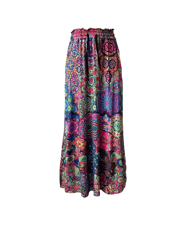 【Plus Size】 All Over Print Tie Waist Skirt, Boho Fashion Casual Pocket Design Skirt for Daily Holiday Vacation Wear, Women Plus Clothing for Summer 5