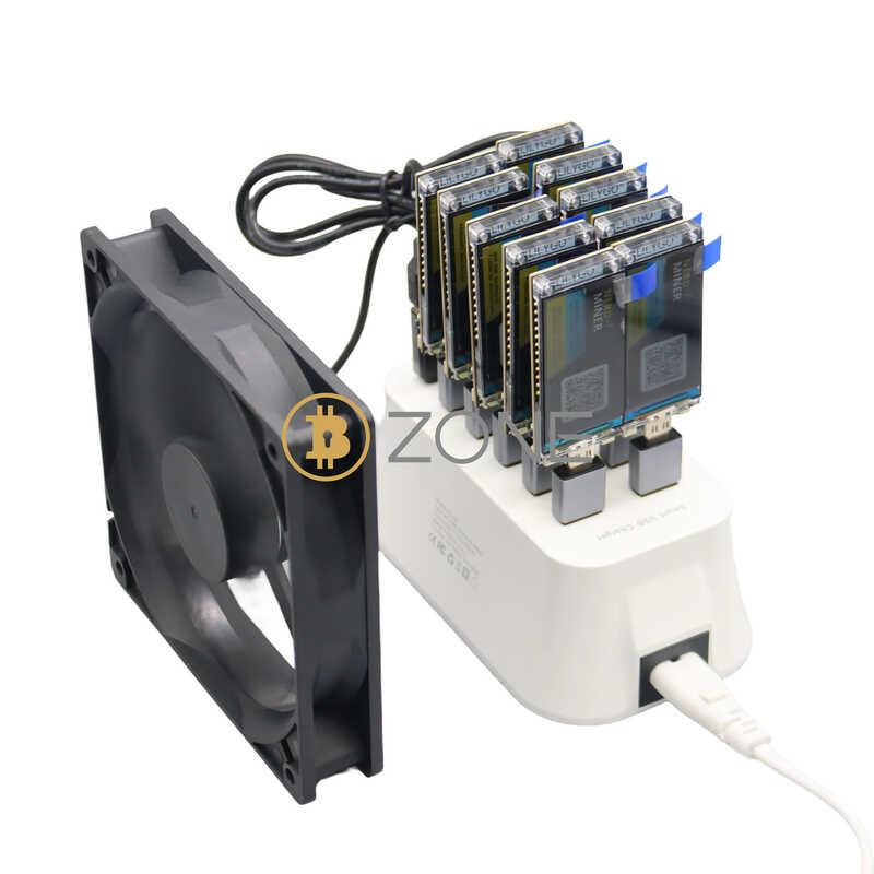 Product Introduction of 10PCS NerdMiner V2 78KH S*10 Bitcoin Solo With 10 Port USB Hub Crypto Miner T DISPLAY S3 780kh s BTC Mining Station 10