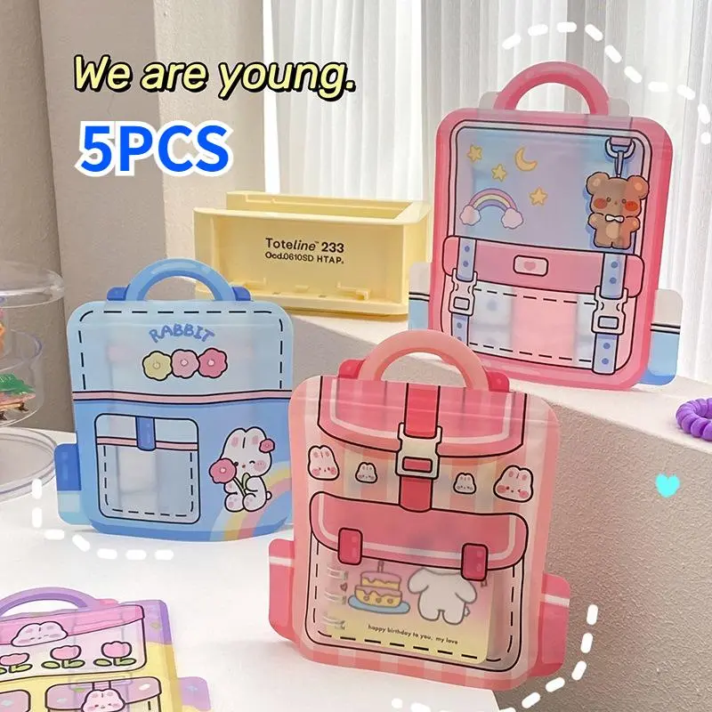 1/5pcs Portable Self-sealing Storage Bags Cute Cartoon Schoolbag Plastic Bags Festival Gift Packaging Bag Small Items Storage Bag