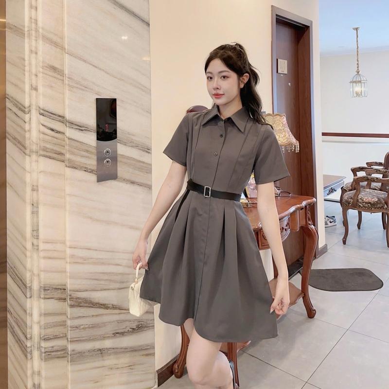 (DD257) ĐẦM NỮ CỔ SƠ MI XẾP LY EO TAY NGẮN kèm dây belt chất tuyết mưa phù hợp đi chơi đi làm đi tiệc Dress Women 3