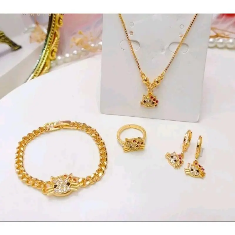 PROMO COD SATU SET PERHIASAN ANAK ANAK PEREMPUAN TITANIUM GOLD KOMPLIT KALUNG GELANG ANTING CINCIN MOTIF MIKYMOUS MATA ANTI LUNTUR Fashion Costume 8